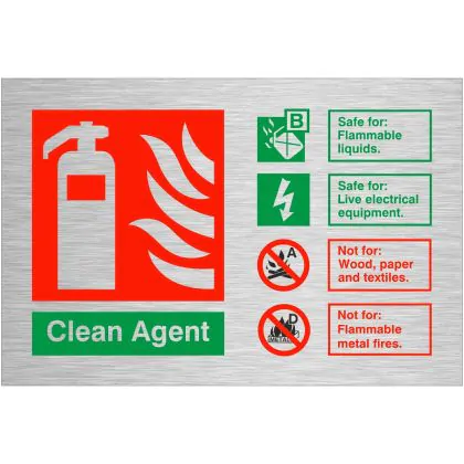 Brushed Aluminium Clean Agent Fire Identification Sign